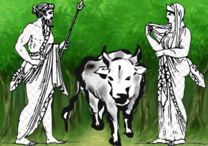 白い牛に変身したイオは、河の神イナコスの娘