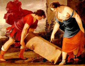 テセウス、父アテナイ王アイゲウスと会う。ミノタウロスへの生贄の理由